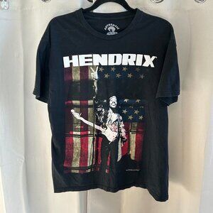 AUthentic Jimi Hendrix Womens Top‎ Large Black USA Flag Band Graphic Shirt 17347